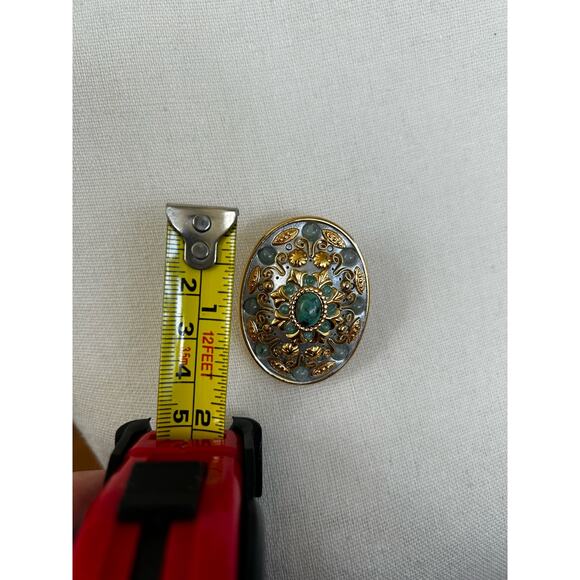 Michal Golan Gold Toned & Green Stone 1.5 inch Brooch - Picture 3 of 3